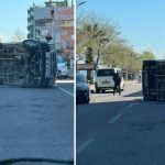 Otomobili ile başka bir araca çarptı, yan yattı