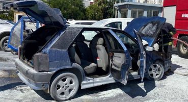 Hastane otoparkında otomobil alev aldı
